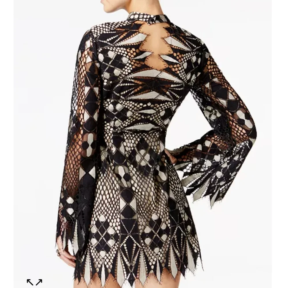 Free People Deco Lace Mini Long Sleeve Dress Fairy Whimsigoth Size 4 - Picture 3 of 13